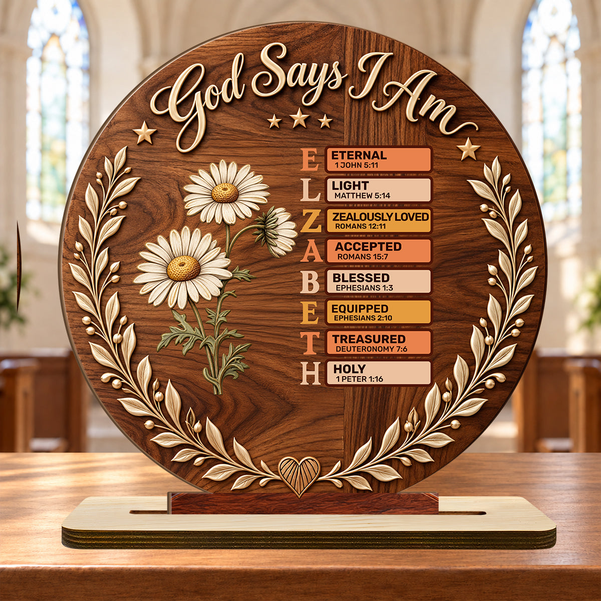 God Says I Am, Personalized Gift | Personalized 2-Layer Wood Plaque With Flat Base