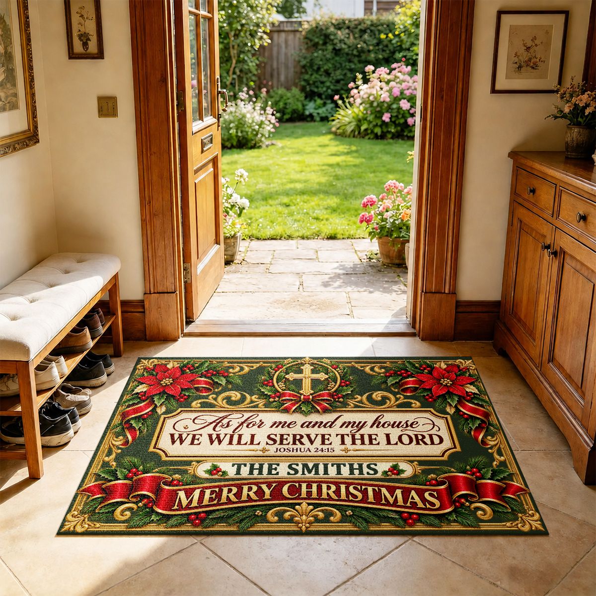 As For Me And My House We Will Serve The Lord, Gift For Christian Family | Personalized Doormat