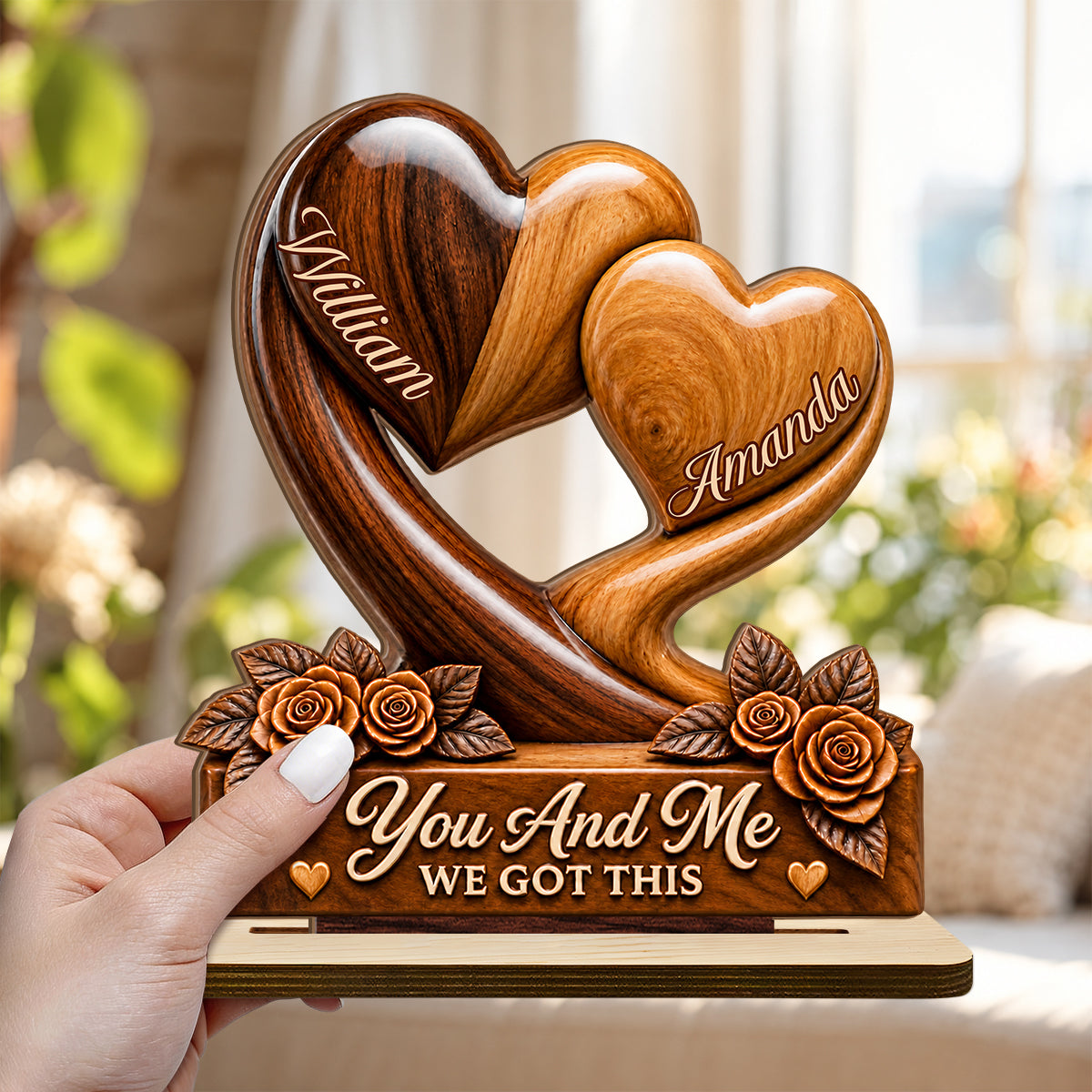 You And Me We Got This, Anniversary Gifts For Couples | Personalized 2-Layer Wood Plaque With Flat Base
