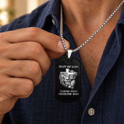 Man Of God, Christian Gifts For Husband, Dad | Personalized Dog Tag Necklace