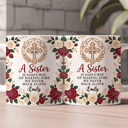 A Sister Is God's Way Of Making Sure We Never Walk Alone, Gift For Sister | Personalized Ceramic Coffee Mug