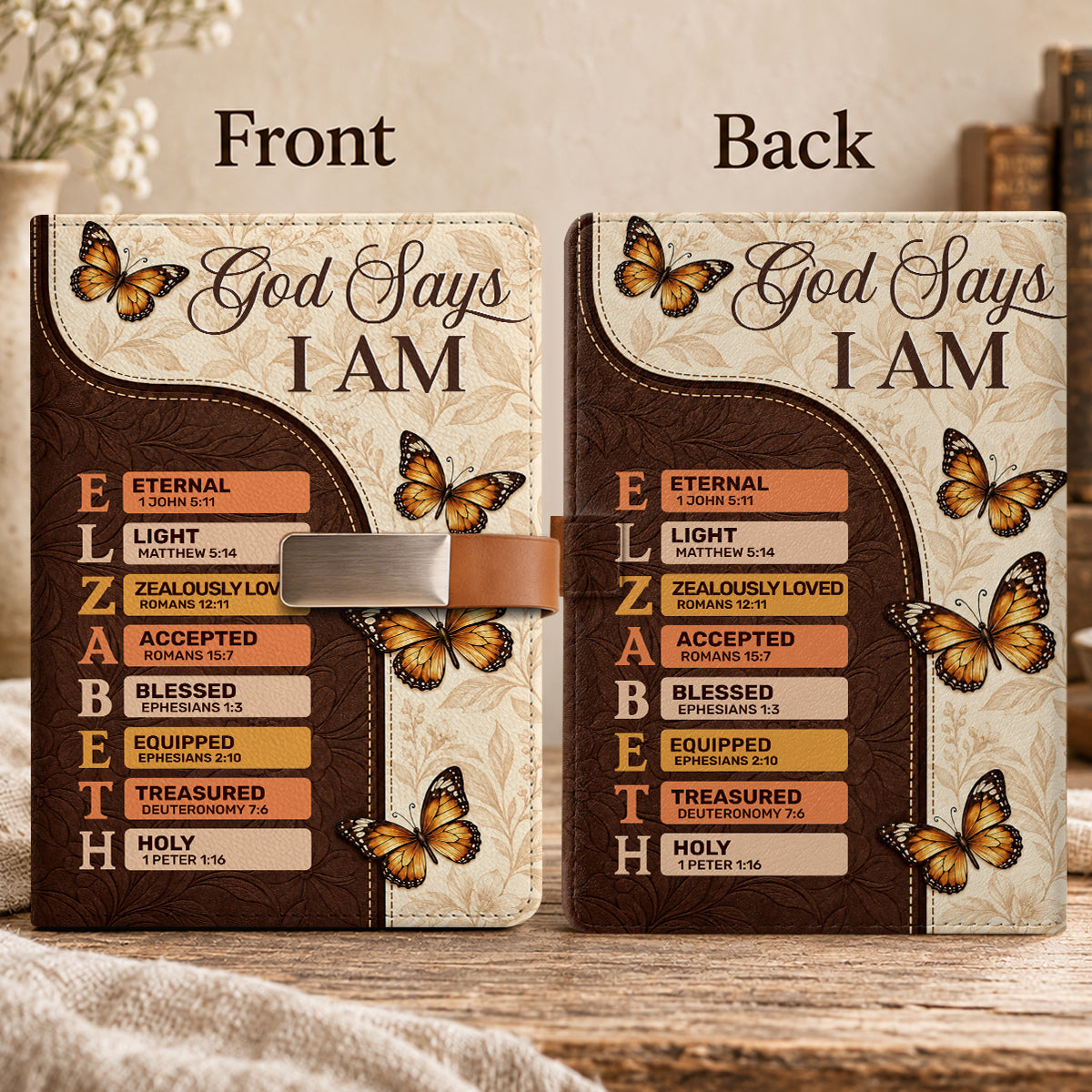 God Says I Am, Gift For Her | Personalized Leather Notebook & Pen Set