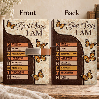 God Says I Am, Gift For Her | Personalized Leather Notebook & Pen Set