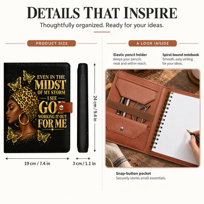 I See God Working It Out For Me, Gift For Women | Personalized Leather Notebook Cover With Pocket