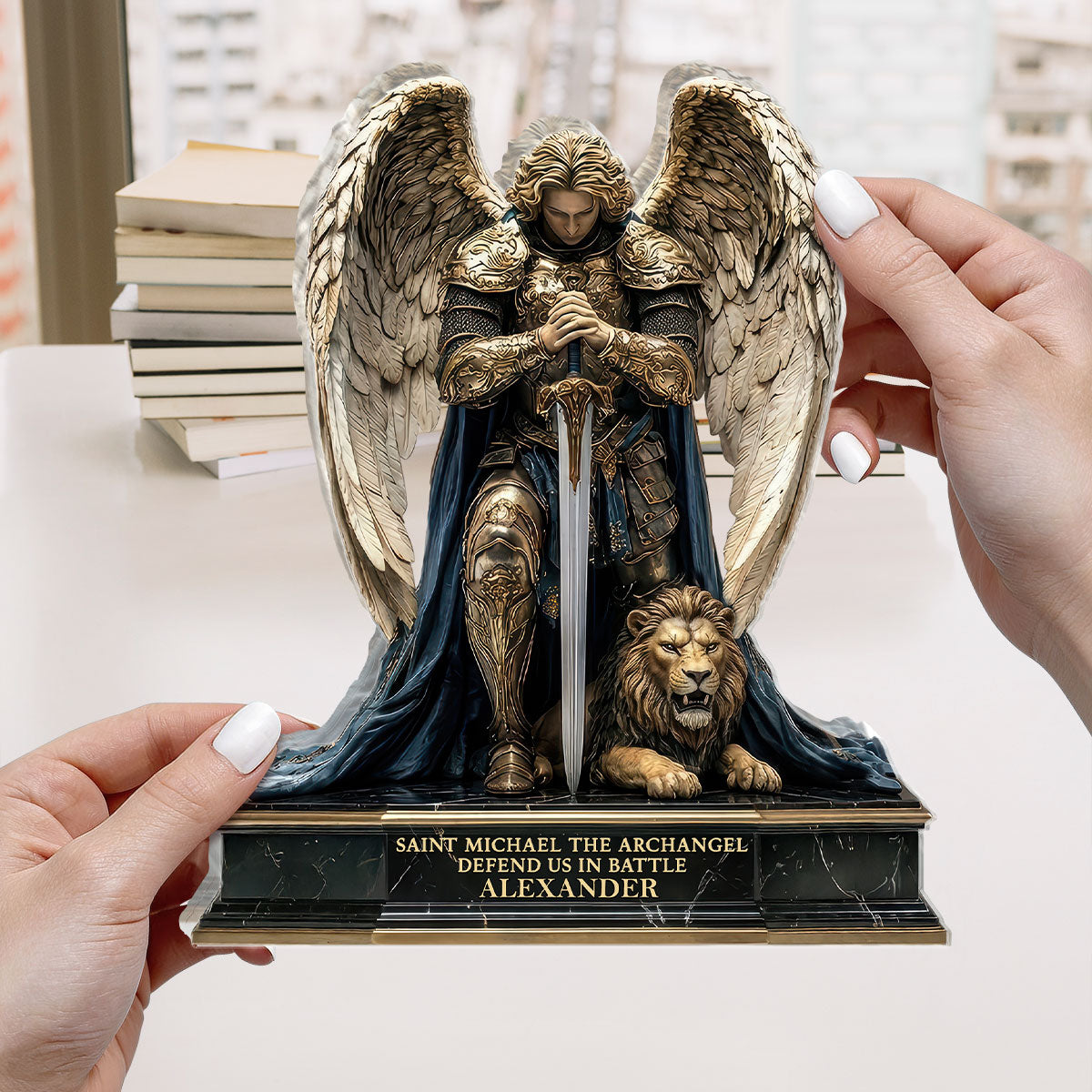 Defend Us In Battle | Personalized Custom Shaped Acrylic Plaque