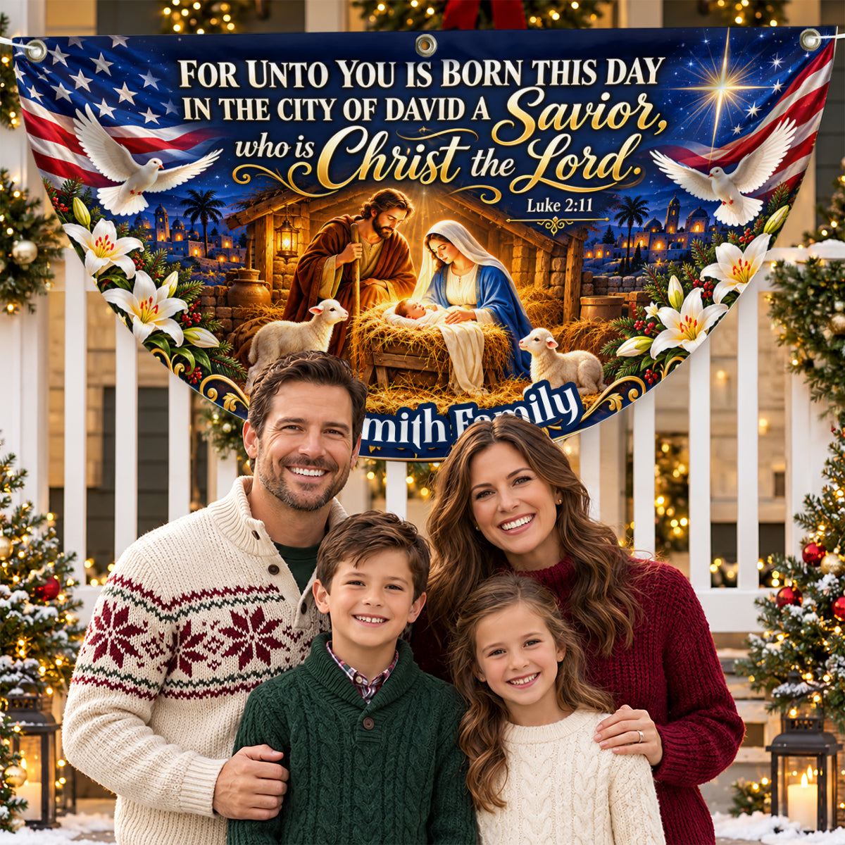 Holy Night Nativity, Gift For Family | Personalized Non-Pleated Fan Flag