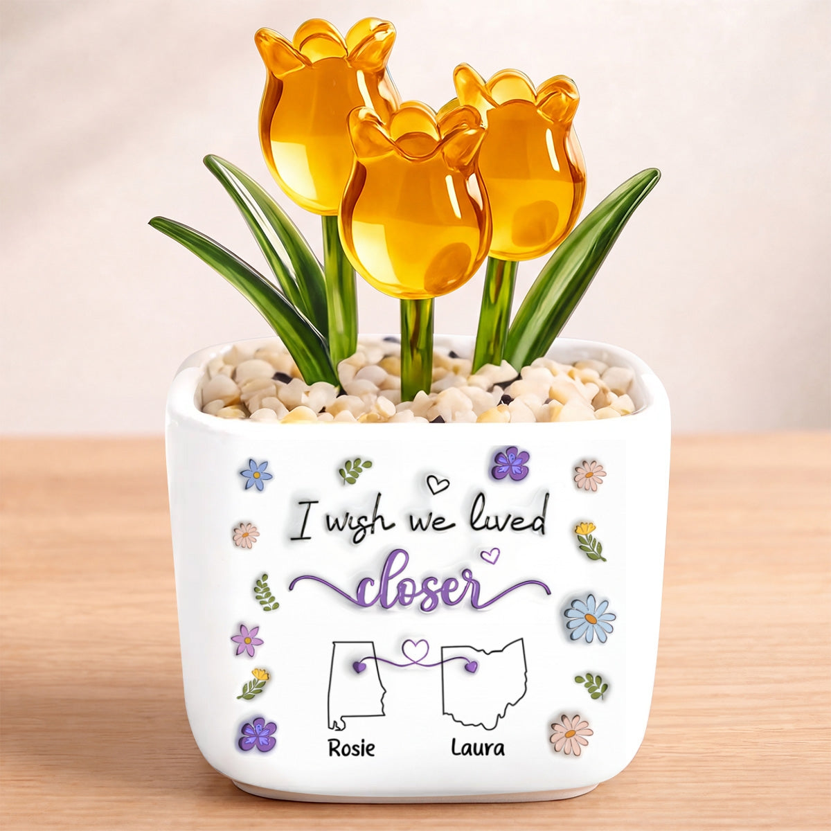 I Wish We Lived Closer, Gift For Friend - Personalized Glass Everlasting Tulips