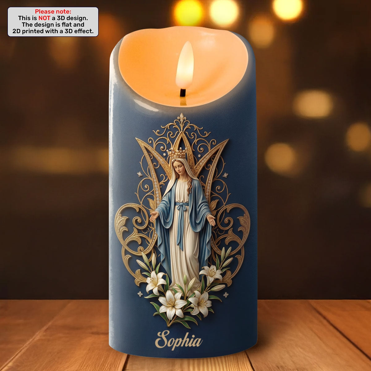 Crowned Maria Lily Devotion - Personalized Flameless LED Candle