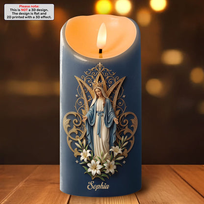 Crowned Maria Lily Devotion - Personalized Flameless LED Candle