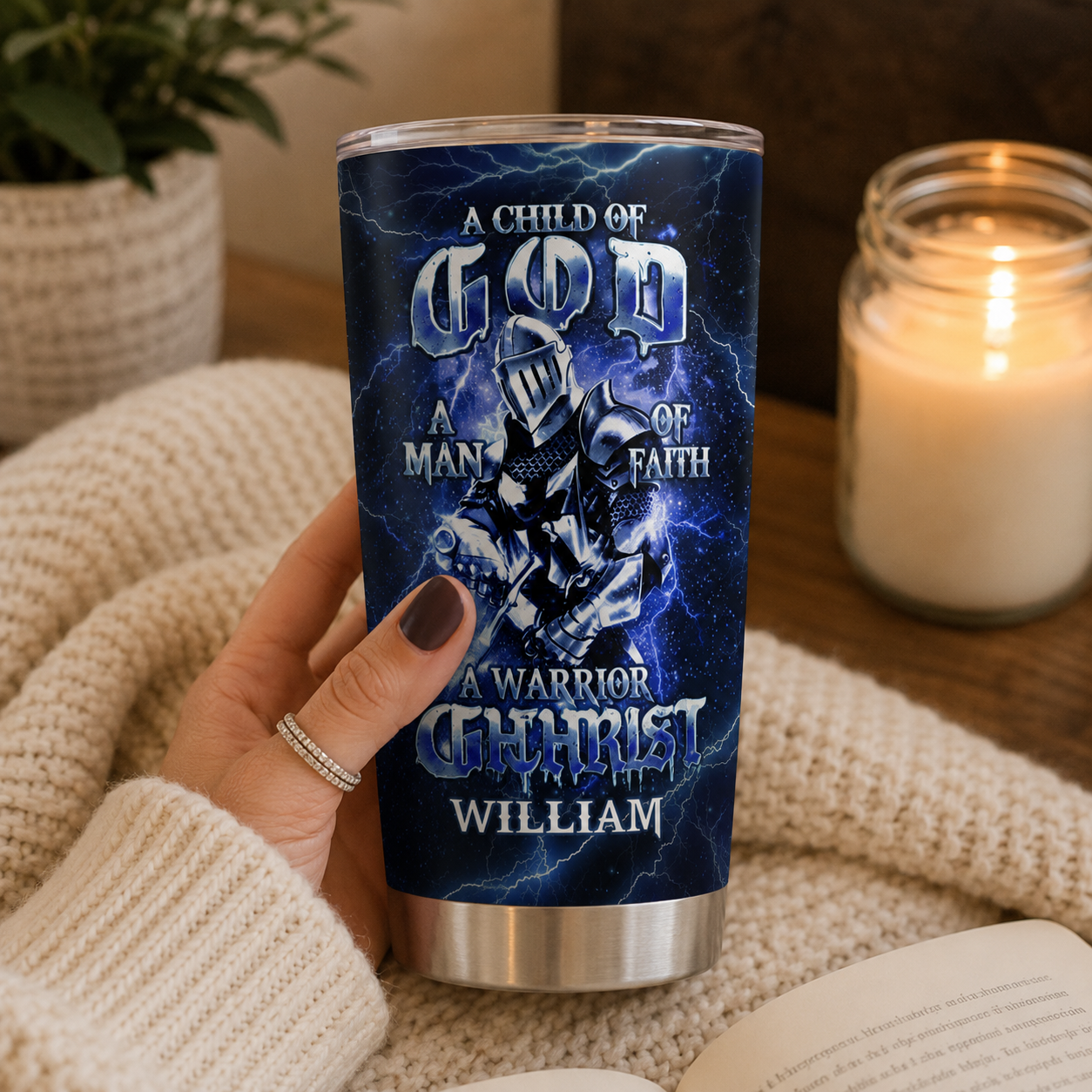 Man Of Faith, Warrior Of Christ | Personalized Stainless Steel Tumbler