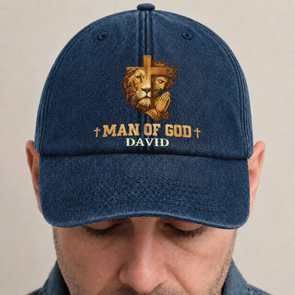 Man Of God | Personalized Vintage Washed Denim Cap