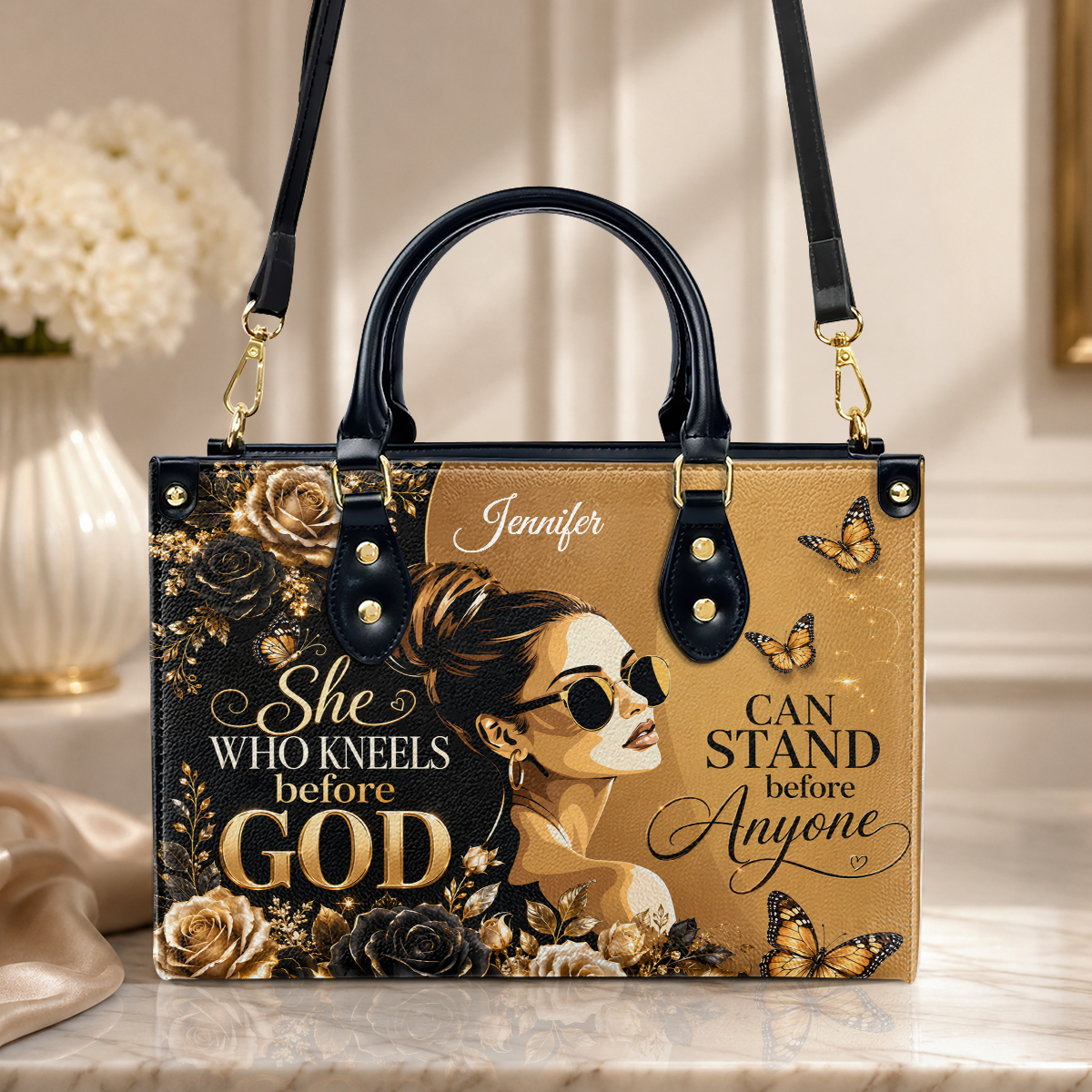 She Who Kneels Before God, Gift For Her | Personalized Leather Handbag