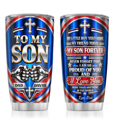 My Little Boy Yesterday My Son Forever, Christian Gifts For Son, Grandson | Personalized Stainless Steel Tumbler