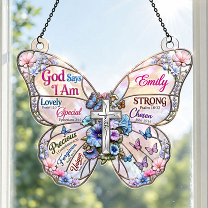 God Says I Am, Christian Gift For Women | Personalized Acrylic Suncatcher