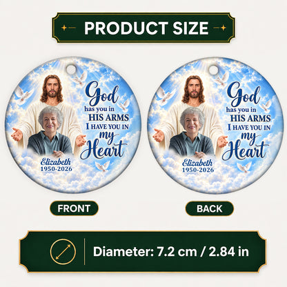 God Has You In His Arms, Gift For Mom | Personalized Heart Shaped Ceramic Ornament