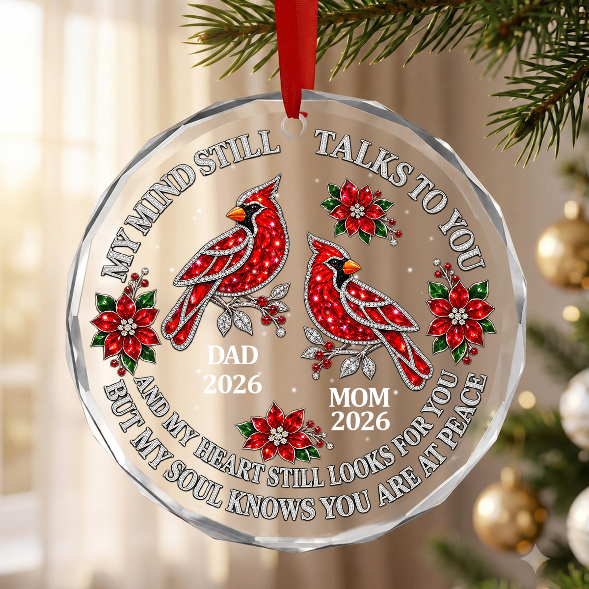 My Mind Still Talks To You, Gift For Mom Or Dad - Personalized Round Shaped Glass Ornament
