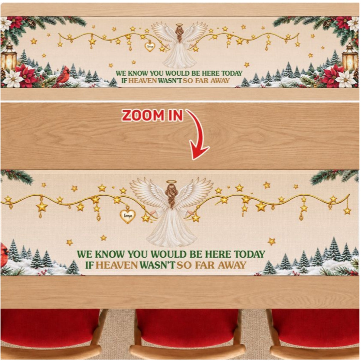 Custom Name Christmas Memorial Angel Decor, Gift For Family | Personalized Table Runner