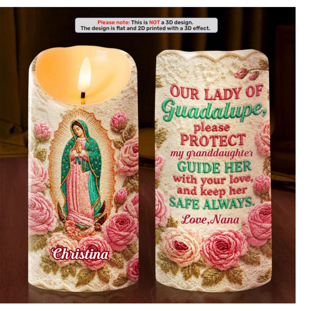 Our Lady Of Guadalupe Floral - Personalized Flameless LED Candle