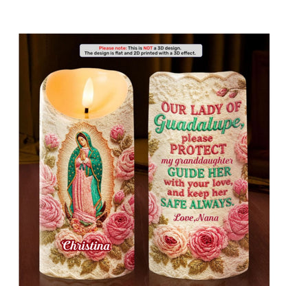 Our Lady Of Guadalupe Floral - Personalized Flameless LED Candle