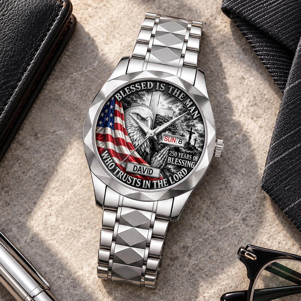 Blessed Is The Man Who Trusts In The Lord, Gift For Men - Personalized Men's Wrist Watch
