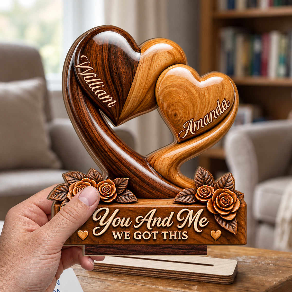 You And Me We Got This, Anniversary Gifts For Couples | Personalized 2-Layer Wood Plaque With Flat Base