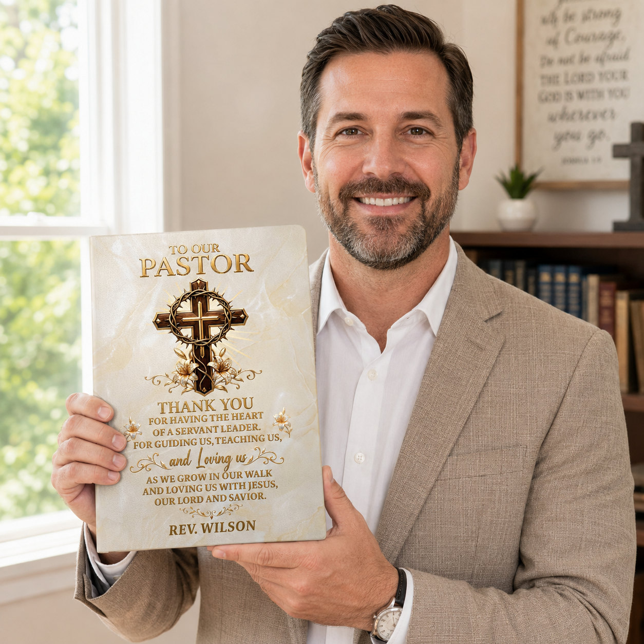 To Our Pastor For Having The Heart Of A Servant Leader | Personalized Leather Cover Notebook