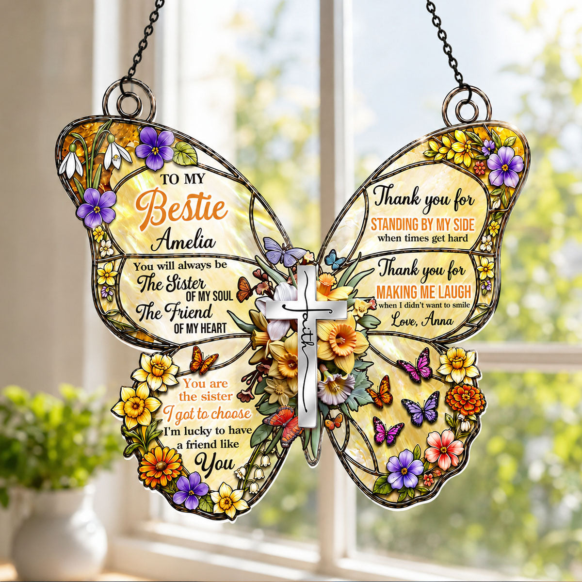 You Are The Sister Of My Soul, Gift For Best Friend | Personalized Acrylic Suncatcher
