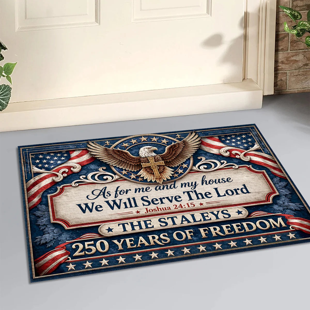 As For Me And My House We Will Serve The Lord - Personalized Doormat