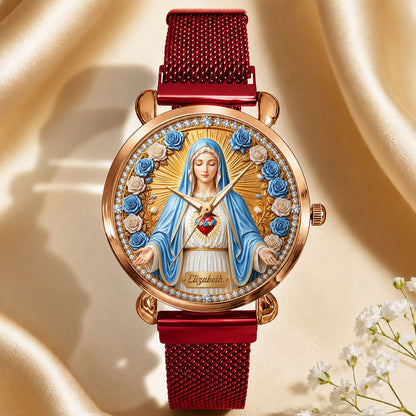 Radiant Immaculate Heart Mary , Gift For Women - Personalized Women's Wrist Watch