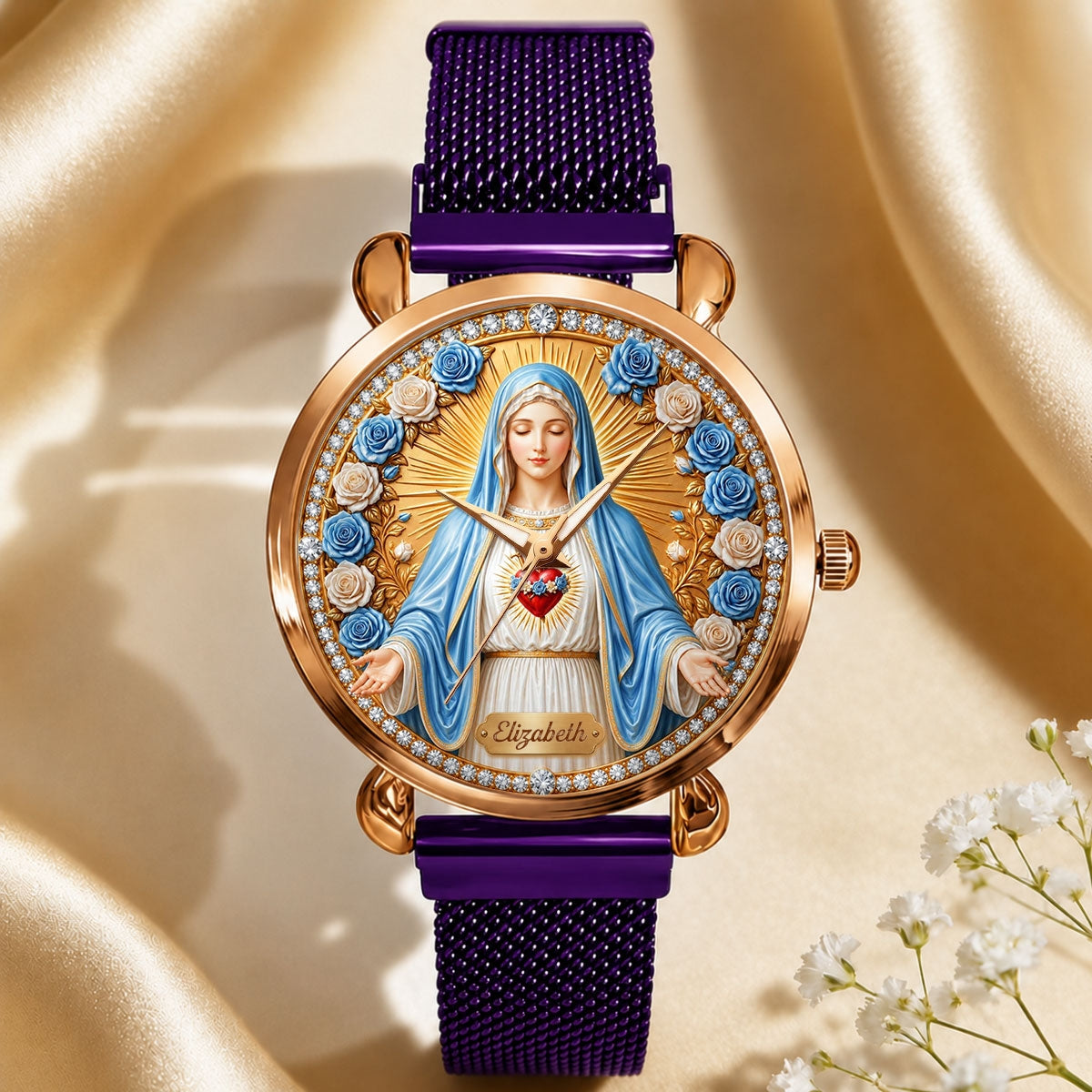 Radiant Immaculate Heart Mary , Gift For Women - Personalized Women's Wrist Watch