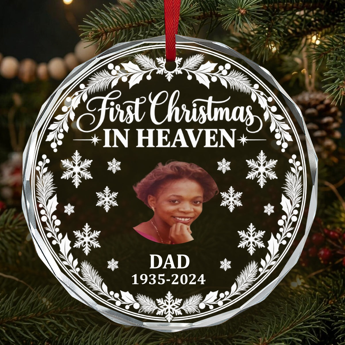 First Christmas In Heaven, Christmas Gifts For Family - Personalized Custom Glass Ornament
