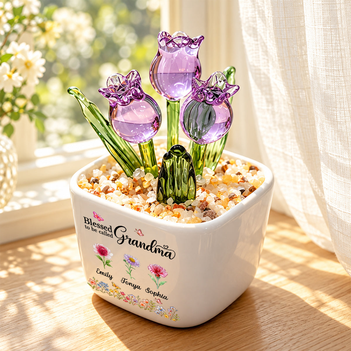 Blessed To Be Called Grandma, Christian Mother's Day Gifts For Grandma | Personalized Glass Everlasting Tulips
