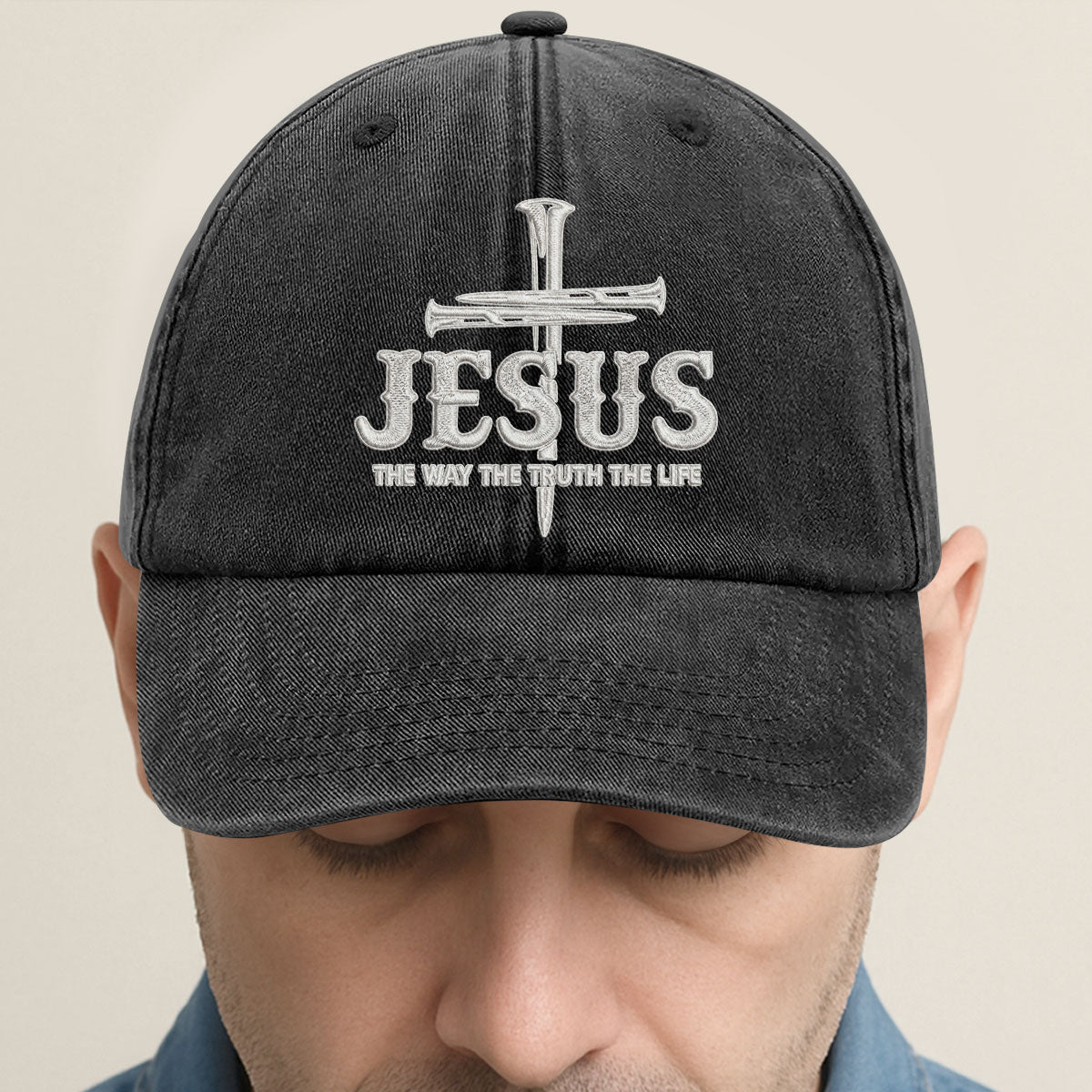 Jesus The Way The Truth The Life | Personalized Vintage Washed Denim Cap