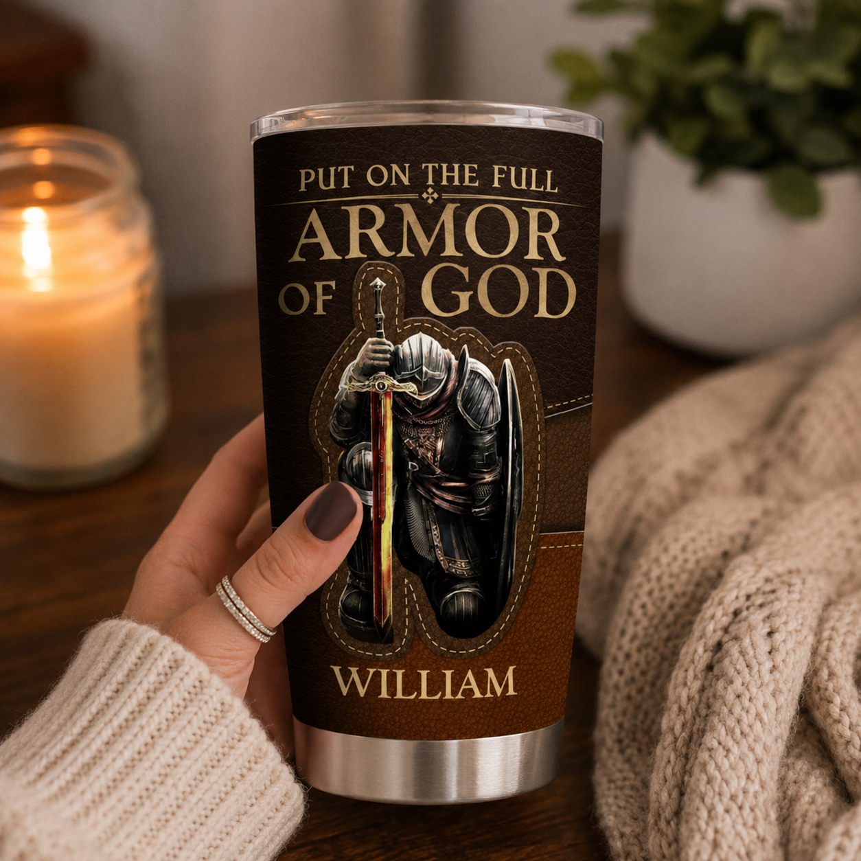 Put On The Full Armor Of God, Warrior Of Faith | Personalized Stainless Steel Tumbler