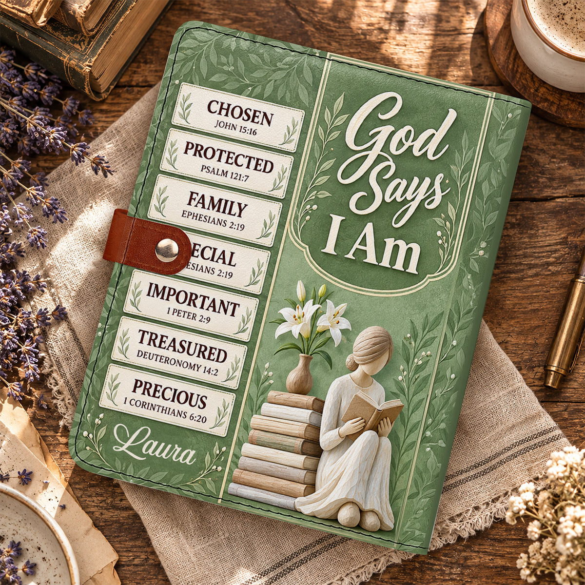 God Says I Am, Gift For Women | Personalized Leather Notebook Cover With Pocket