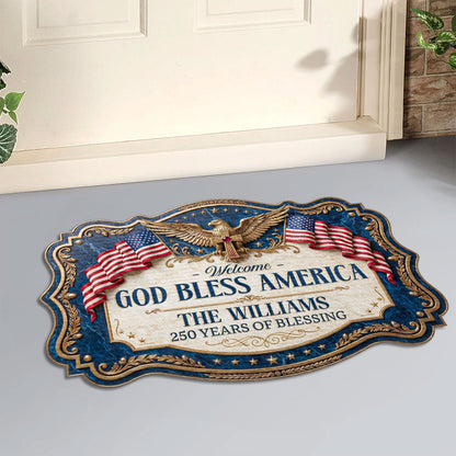 God Bless America - Personalized Custom Shape Doormat