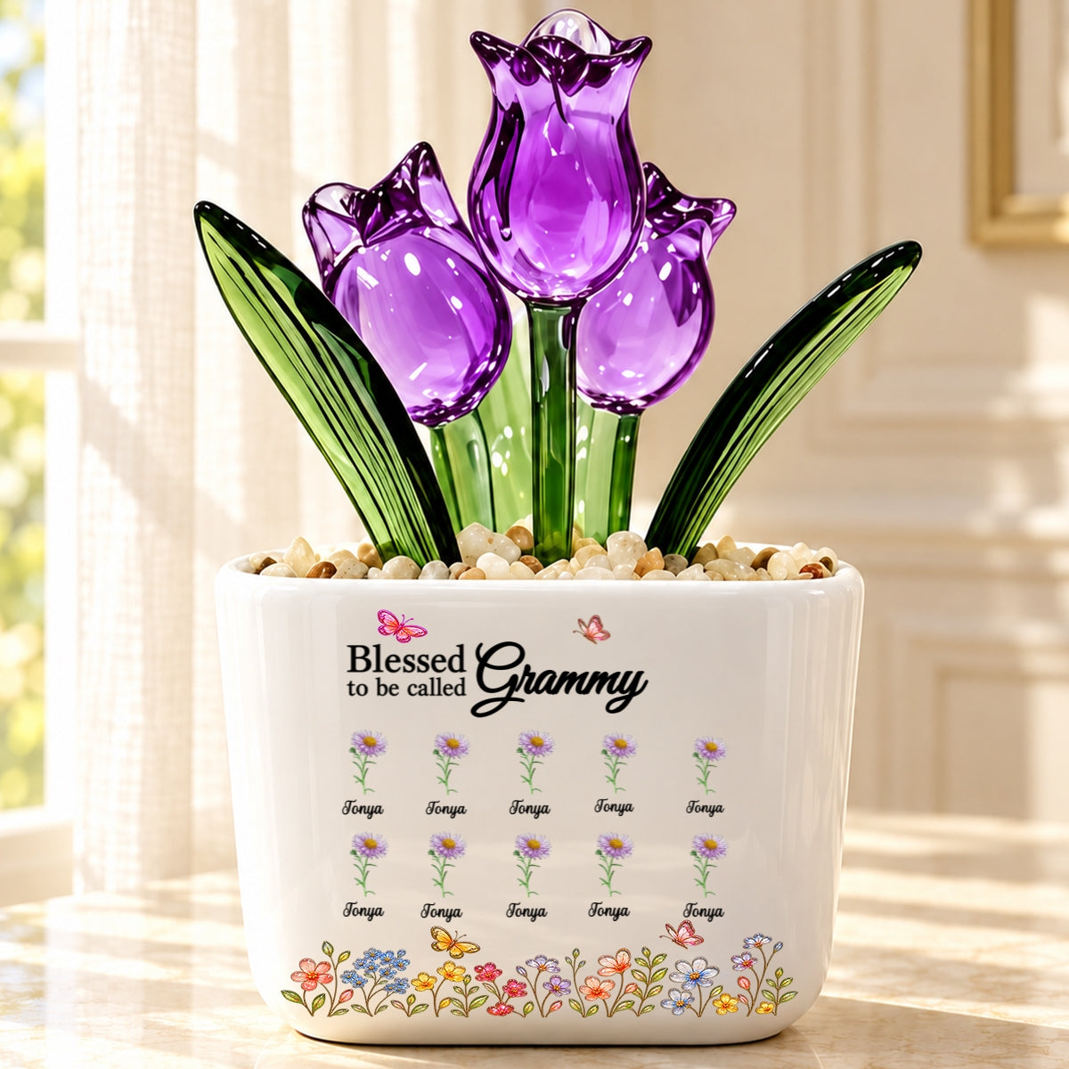 Blessed To Be Called Grandma, Christian Mother's Day Gifts For Grandma | Personalized Glass Everlasting Tulips