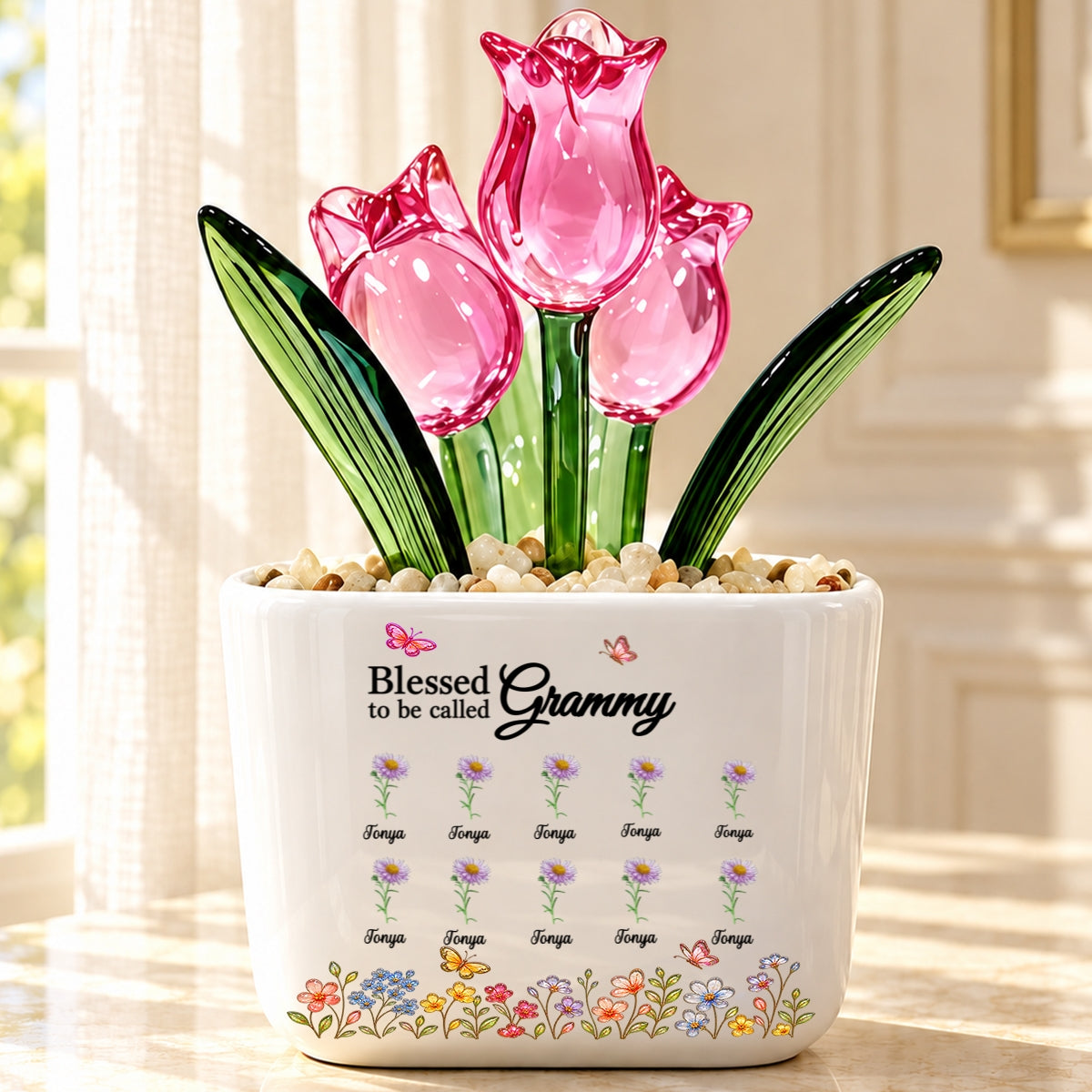 Blessed To Be Called Grandma, Christian Mother's Day Gifts For Grandma | Personalized Glass Everlasting Tulips