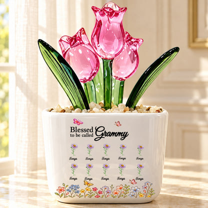Blessed To Be Called Grandma, Christian Mother's Day Gifts For Grandma | Personalized Glass Everlasting Tulips