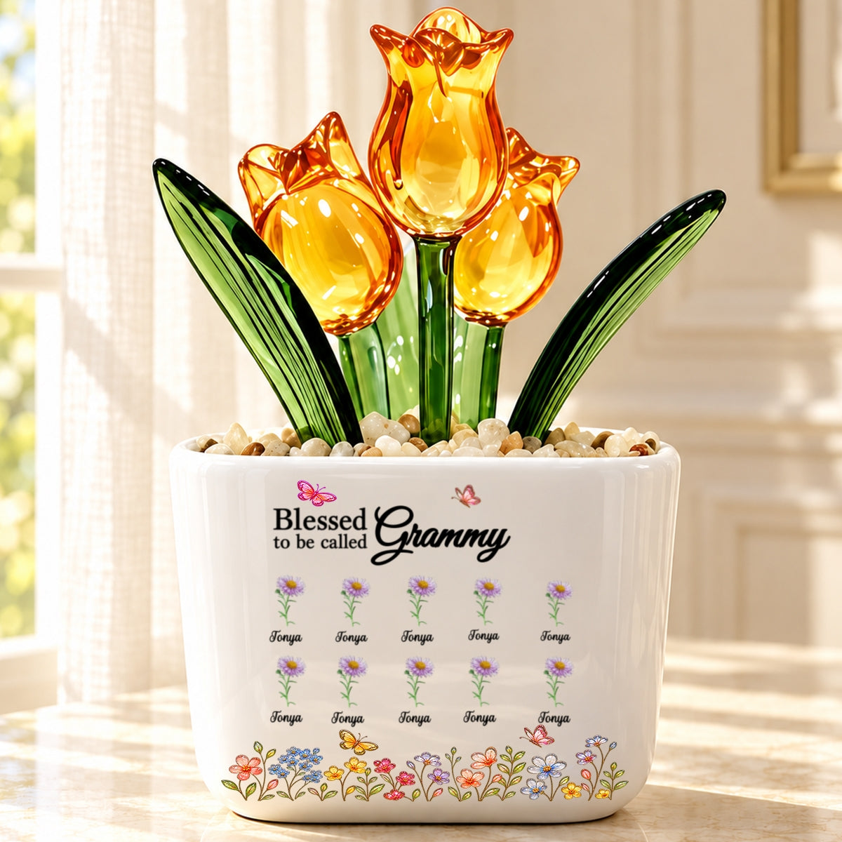 Blessed To Be Called Grandma, Christian Mother's Day Gifts For Grandma | Personalized Glass Everlasting Tulips