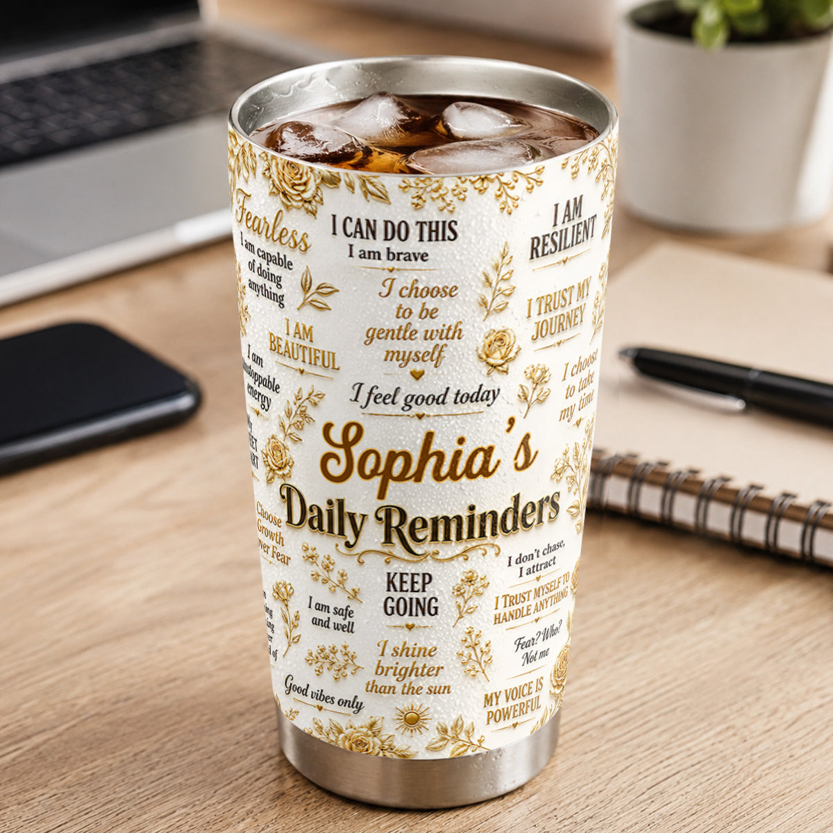 My Daily Affirmations, Gift For Her | Personalized Stainless Steel Tumbler