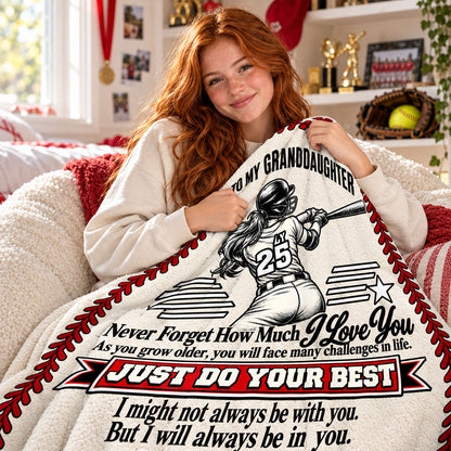 To My Granddaughter Softball Version, Gift For Granddaughter From Grandma | Personalized Fleece Blanket