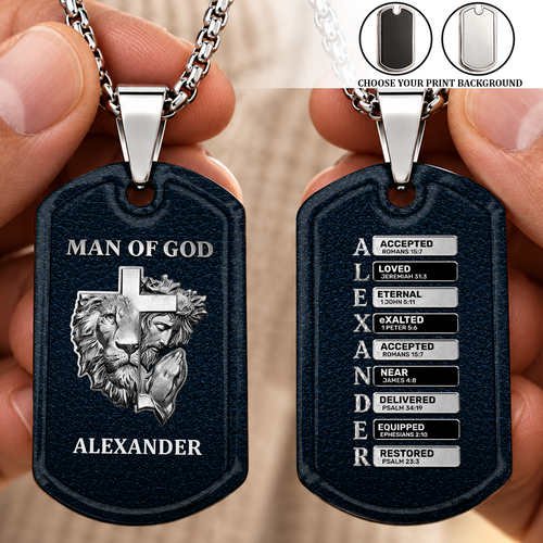 Man Of God, Christian Gifts For Husband, Dad | Personalized Dog Tag Necklace