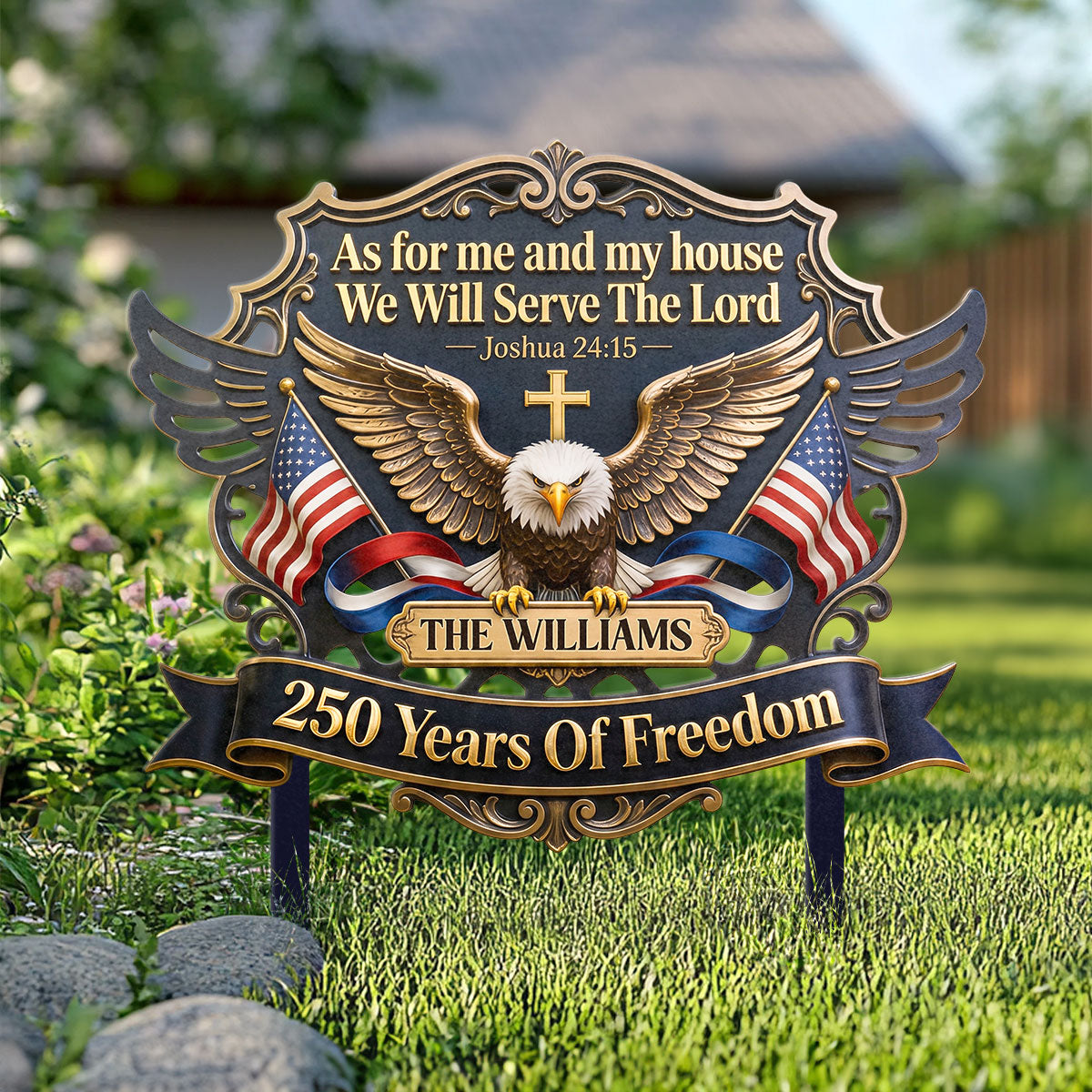 As For Me And My House We Will Serve The Lord | Personalized Metal Garden Stake