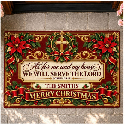 As For Me And My House We Will Serve The Lord, Gift For Christian Family | Personalized Doormat