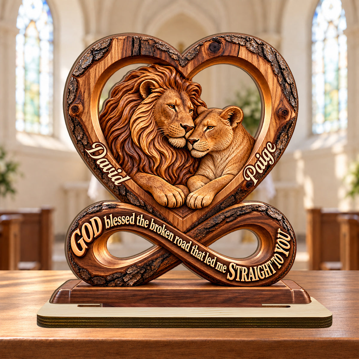 God Blessed The Broken Road That Led Me Straight To You, Annieversary Gifts For Couples | Personalized 2-Layer Wood Plaque With Flat Base