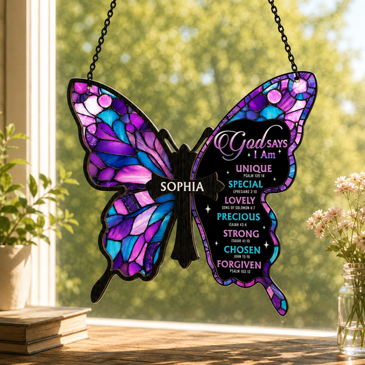 God Says I Am, Gift of Identity | Personalized Acrylic Suncatcher
