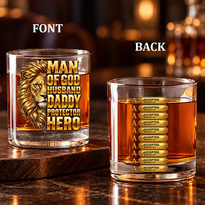 Man Of God, Christian Gifts For Husband, Dad | Personalized Round Whiskey Glass