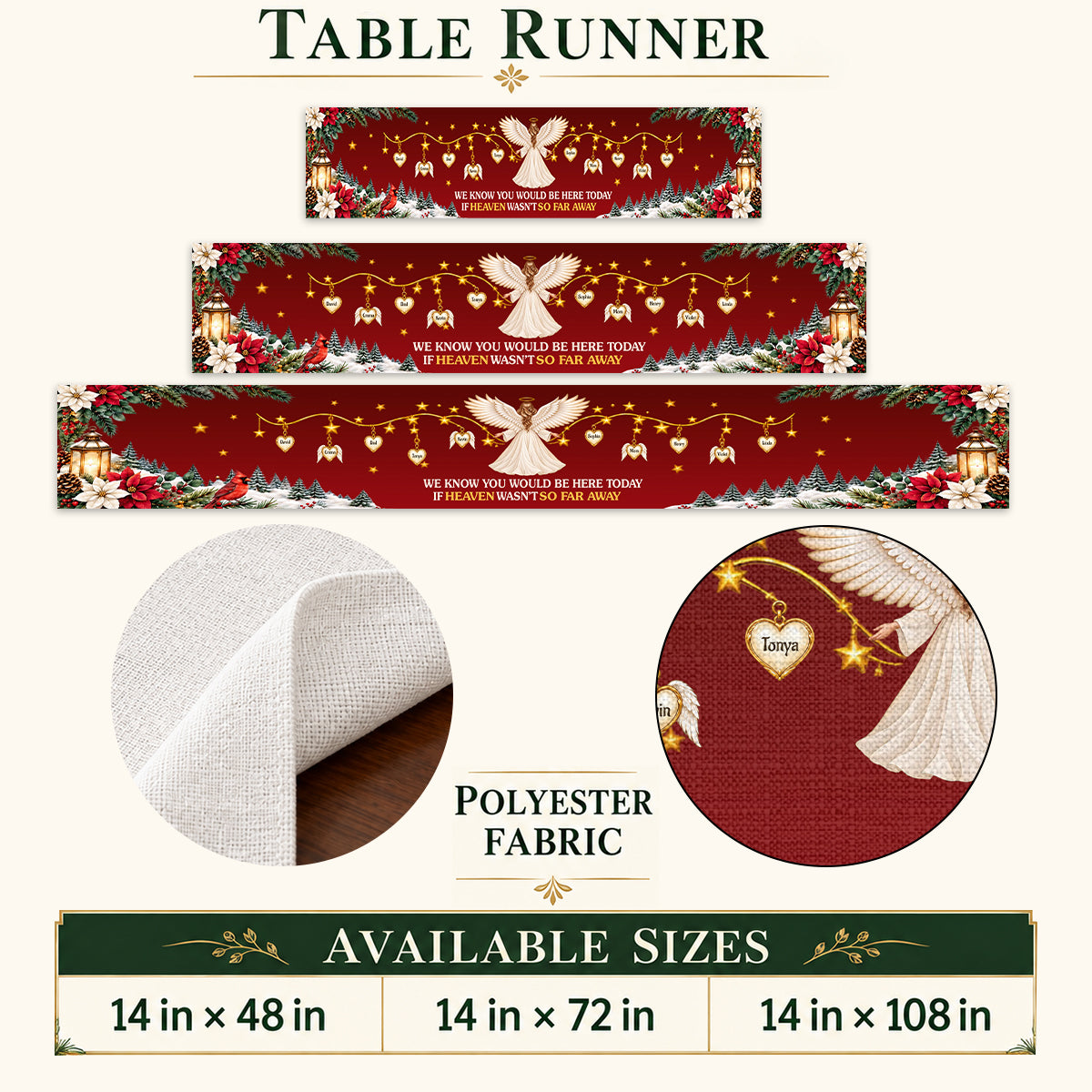 Custom Name Christmas Memorial Angel Decor, Gift For Family | Personalized Table Runner