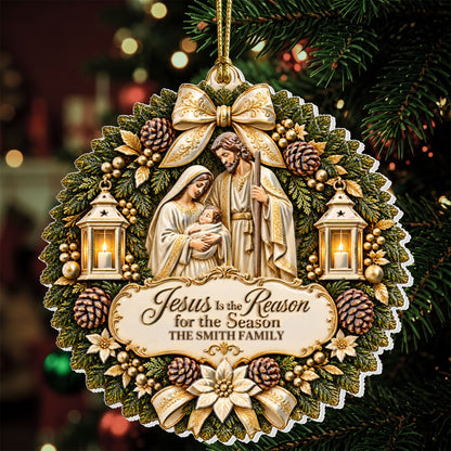Jesus Is The Reason For The Season, Christian Christmas Gifts For Family | Personalized 3D Relief White Acrylic Ornament